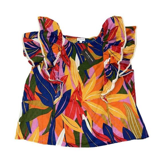 Marc New York Tropical Ruffle Multicolored blouse Cotton Plus Suze 2X Flowy - Picture 1 of 2